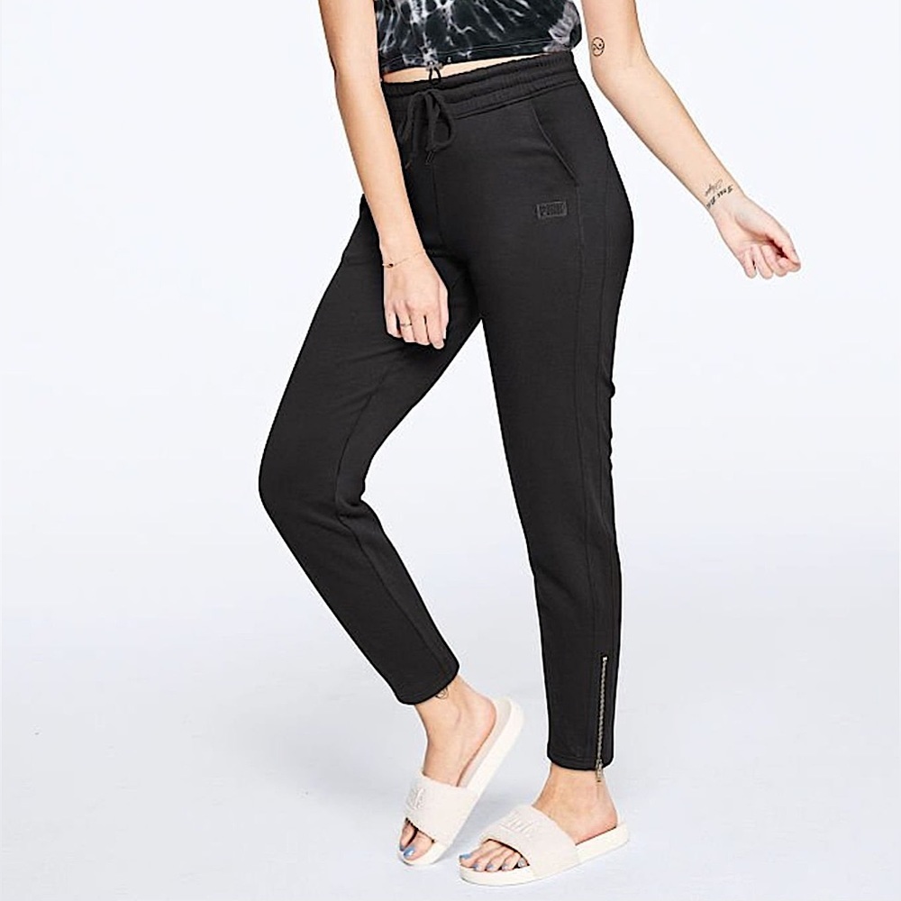 Victoria’s Secret PINK Terry Black Ankle Zip Track Pant Jogger Size XL